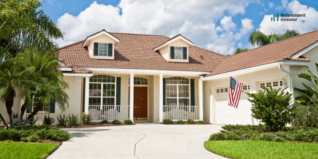 American House with a Flag 