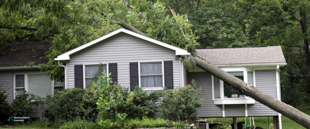 A tree crashed into a house and property insurance will pay off a damage.