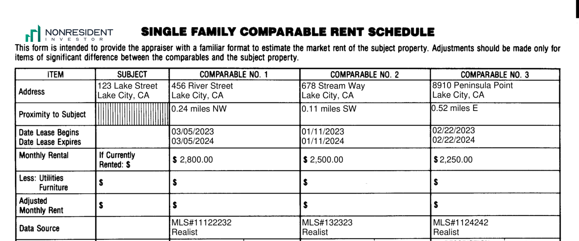 1007 form and rent schedule example